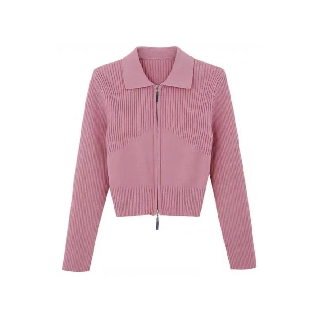 Spring French Pullover Collar Knitted Cardigan Women's Short Spring and Autumn New Style Small Man Unique and Unique Small Top