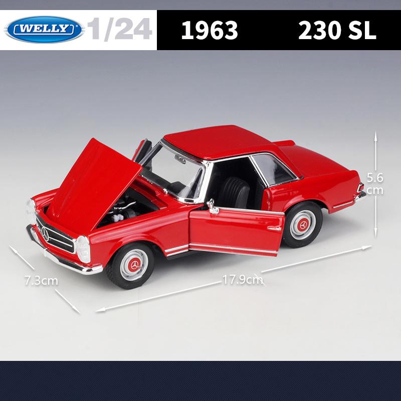 Welly 1/24 מרצדס-בנץ 230SL 1963 דגם מכונית מסגסוגת יציקות מתכת וכלי רכב צעצוע אסוף מכונית צעצוע מתנות יום הולדת לבן