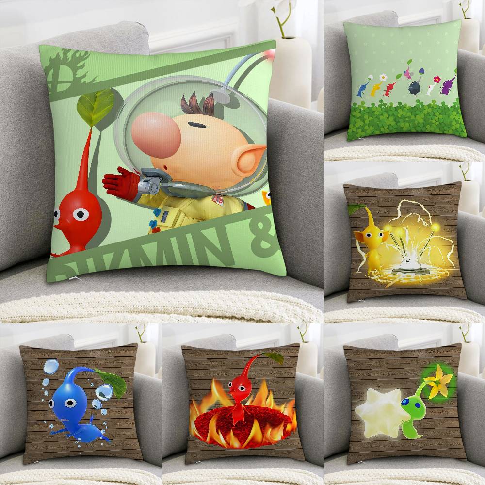 Cartoon P-PIKMINS Pillow Case Sofa Decorative Home Double-sided Print Plush Square Throw Pillow Covers Cushion Decor Cover