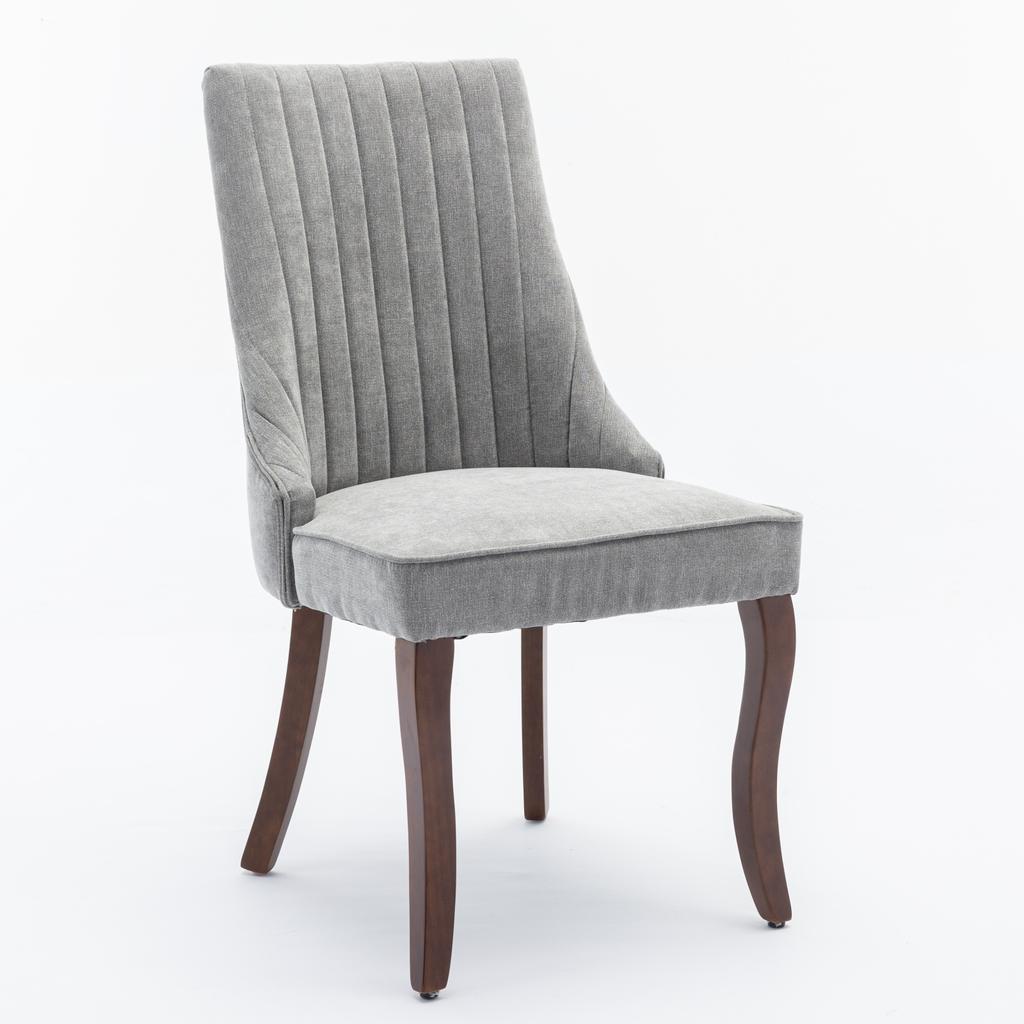 Rayon Cloth Flocking Linen Dining Chairs with Curved Solid Wood Legs, Set of 2 (Gray), DE1847GY