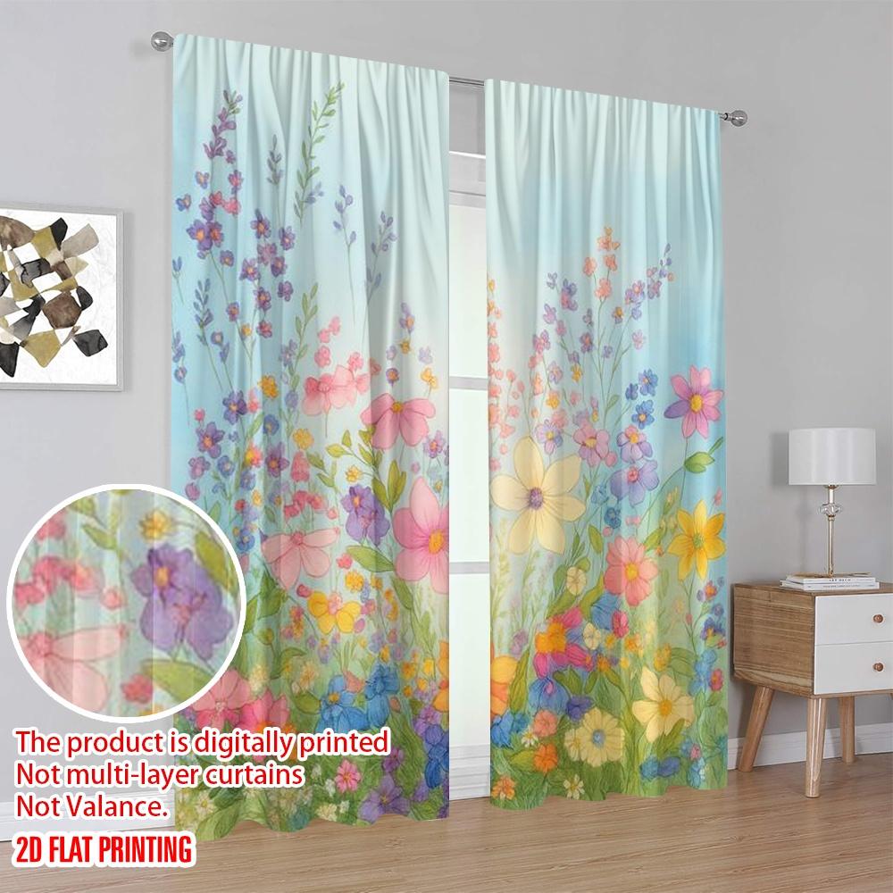 2pcs,2D plane printing Light Filtering Curtains Blossom Symphony Durable Polyester (without rod) Room Decor Ldeal for Living