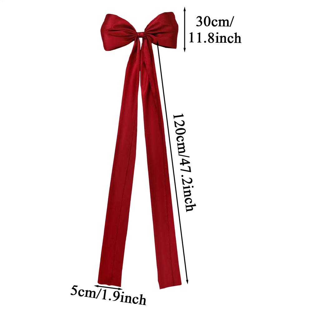 

120cm Super Large Christmas Bow Wine Red Satin Christmas Tree Topper Bow Long Streamers Ribbon Bow Front Door Pendant 120x30x5cm