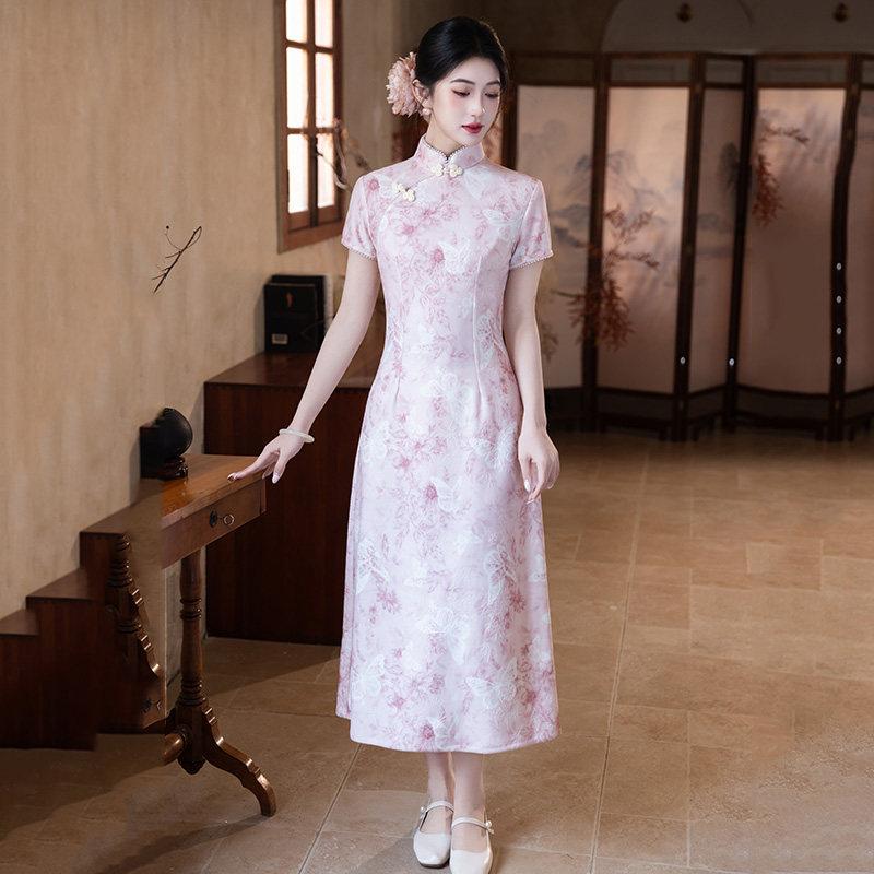 Pink national style new Chinese Aodai improved cheongsam 1011 new young women's high-end dress spring and summer