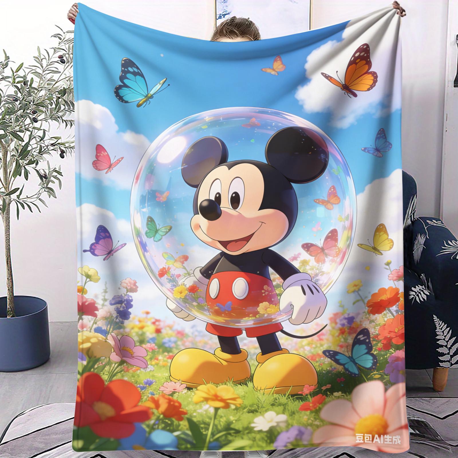Bubble Mickey Flower Field Cute Cartoon Print Fleece Blanket for Adult Quality Super Soft Warm Blanket for Travel Office Home 70x100cm