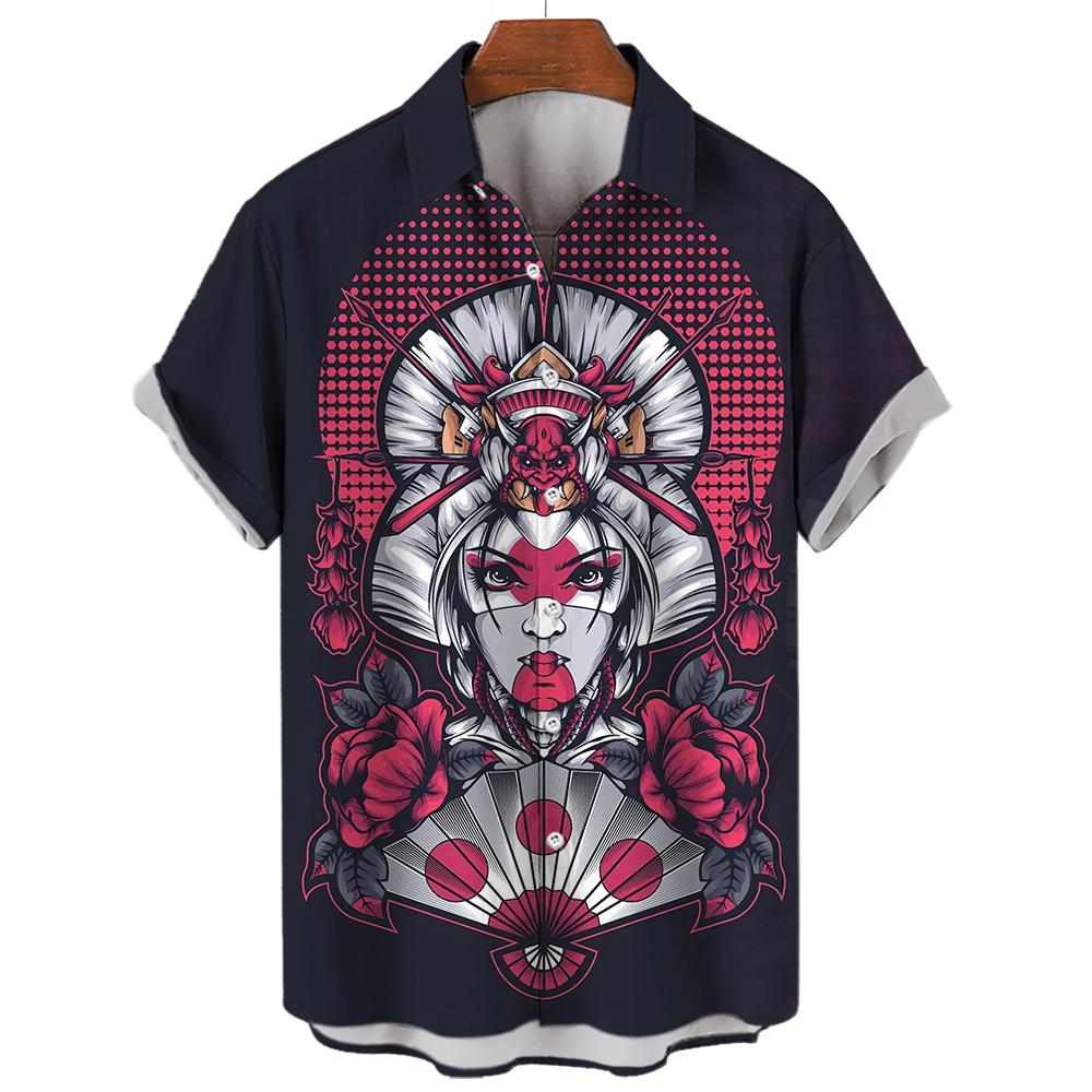 Hawaiian Men's Oversized 3D Printing Devil High Quality Shirts Summer Streetwear Gothic Short Sleeve Vintage Fashion Button