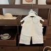 Girls Summer White Bow T-Shirt And Wide Leg Pants Set Baby Cotton Two Piece Outfit Trendy
