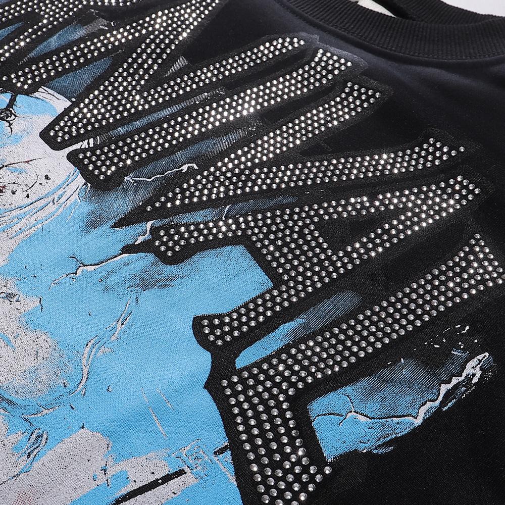2026 Sommer Herren Oversize T-Shirt, Horror Karneval Totenkopf Print Dunkles Street Kurzarm T-Shirt Mit Strass Buchstaben