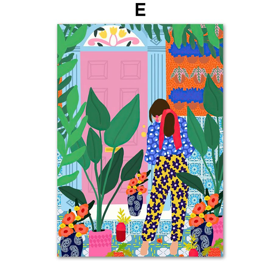 Böhmischen Stil Abstrakte Mädchen Blume Pflanze Nordic Vintage Poster Wand Kunst Drucke Leinwand Malerei Dekor Bilder Für Wohnzimmer