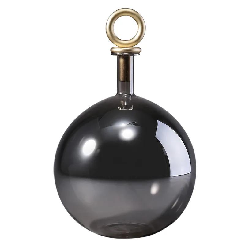 Glass Vase Transparent Sphere Metallic Copper Cover Airtight Container Hydroponic Terrarium Decoration Accessories Vases Pots