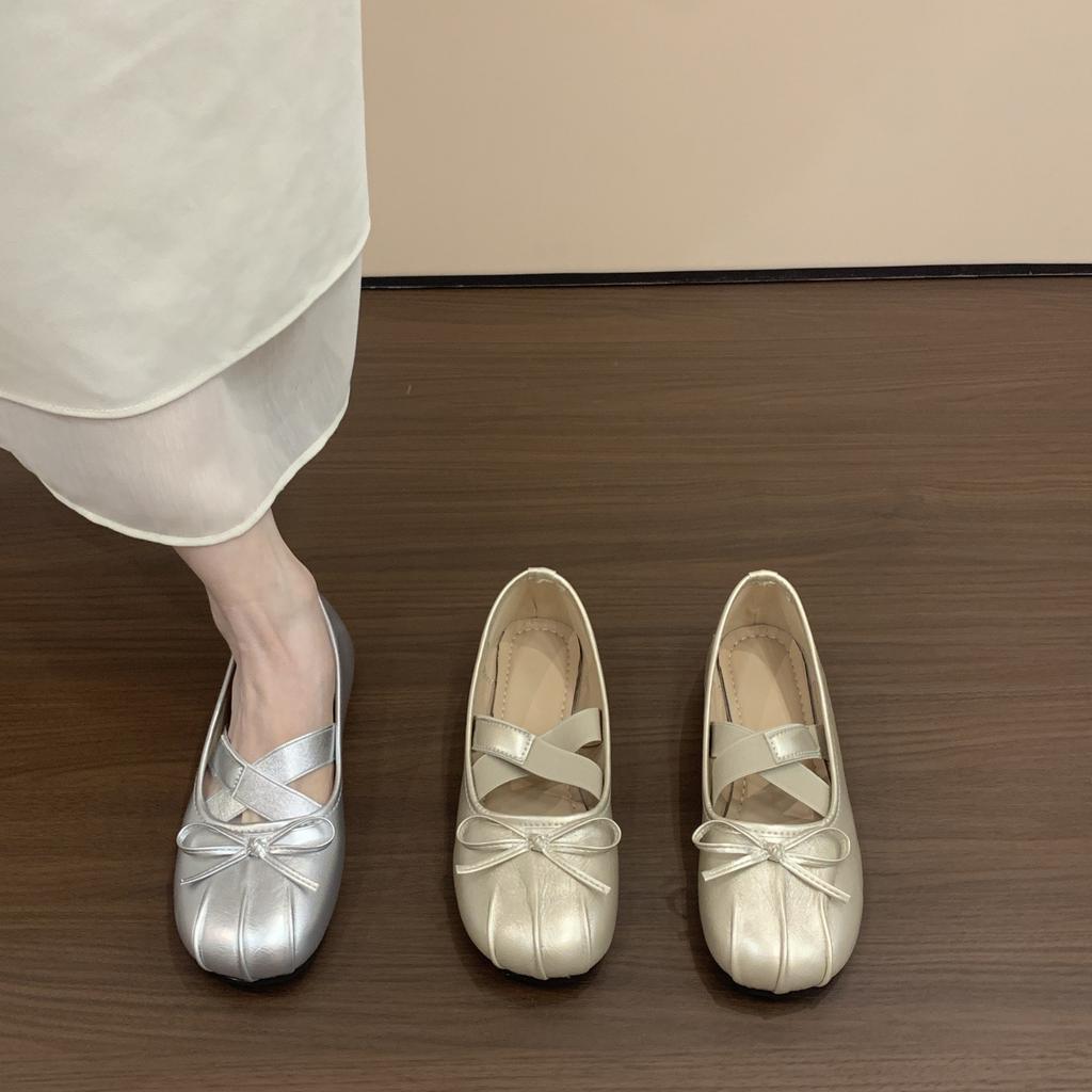 Korean Version of Imitation Leather Mary Jane Shoes Women's Ballet Shoes New Round Head Bow Flat Heels Women's Shallow Mouth Single Shoes