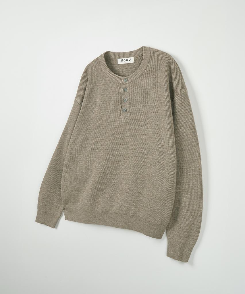 NODU Drain Henley Neck Knit [Beige]