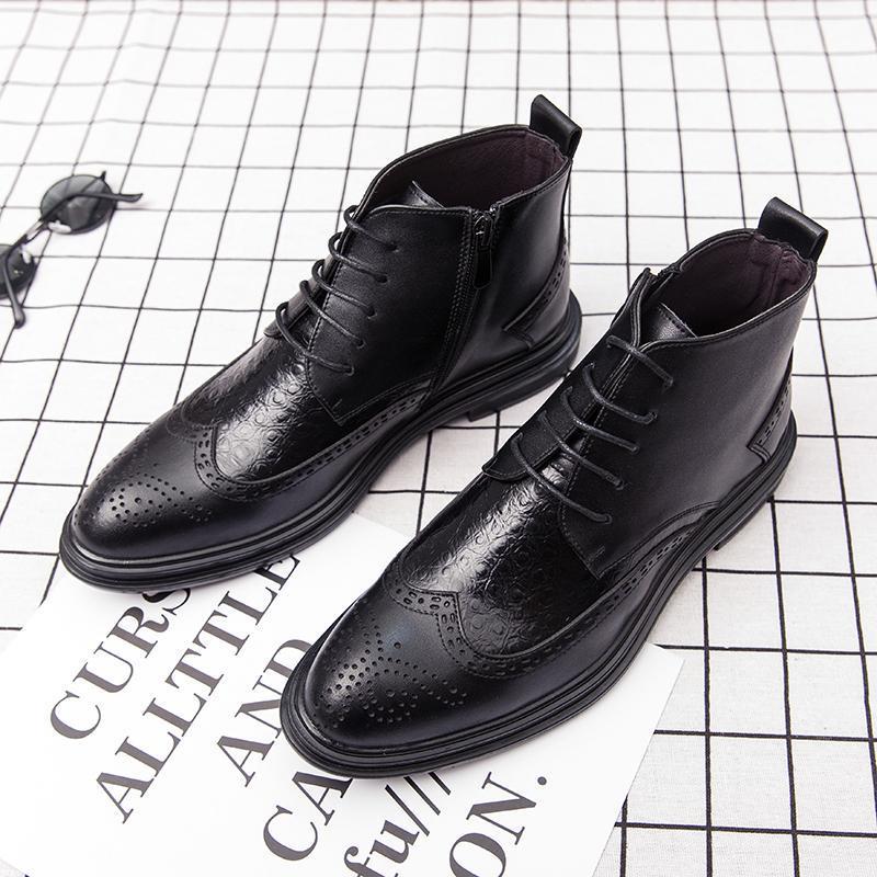 2025 New Foreign Trade Summer New Men's Shoes High-top Leather Shoes Men's Trendy British Business Dress Casual Shoes Leather Boots