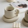 1Set 350ml Ceramic Coffee Chubby Mug Saucer Set Creative Cute Fat Handle Cup with Saucer for Office and Home Room Decor