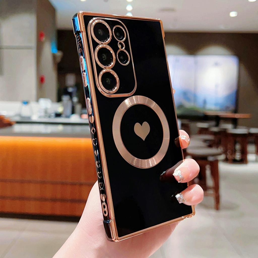 Für Samsung Galaxy S26 Ultra Magnetische Hülle Galvanisierte Weiche TPU-Abdeckung mit Niedlichem Liebesherz