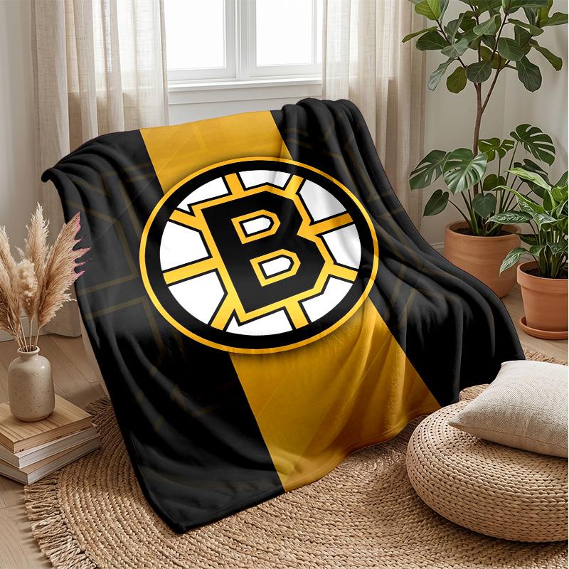 Boston Bruins Flannel Fleece Blanket Cozy Warm Throw Blanket For Couch Bed Travel All Season Use