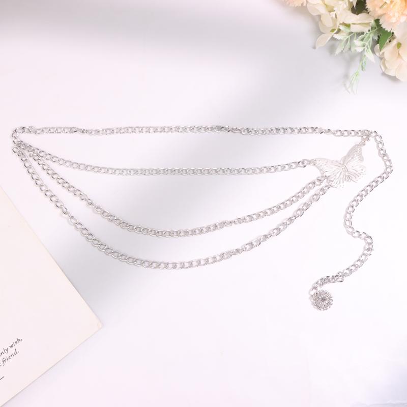 Butterfly Waist Chain Elegant Multi-Layer Butterfly Tassel Waist Chain Belt For Women Metal High Waist Chain Dress Lady Belt