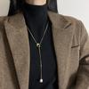 Women Fade Resistant Long Titanium Steel Pearl Retro Sweater Necklace Jewelry
