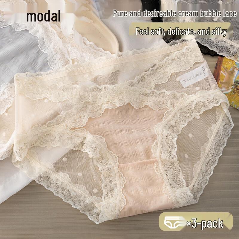 

Modal Lace Trim Sexy Breathable Women s Briefs 3-Pack XL