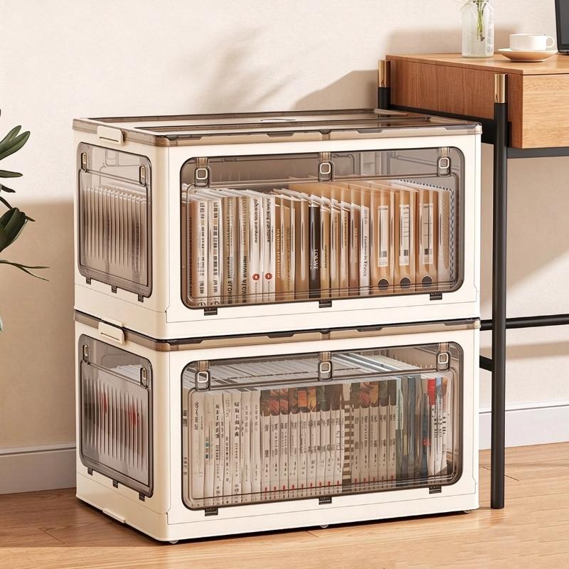 1Pcs Thickened Plastic Folding Collapsible Storage Bin Living Box Storage Box With Front Open Door Stackable Organizer For Book