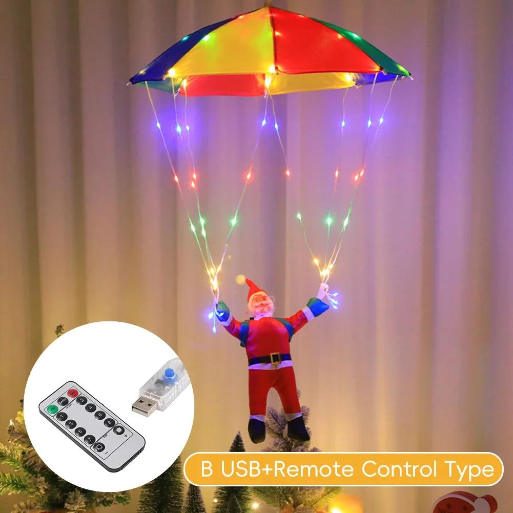 USB Power 2Colors Christmas String Lights LED Santa Claus Parachute Light String Indoor and Outdoor Christmas Atmosphere Decora
