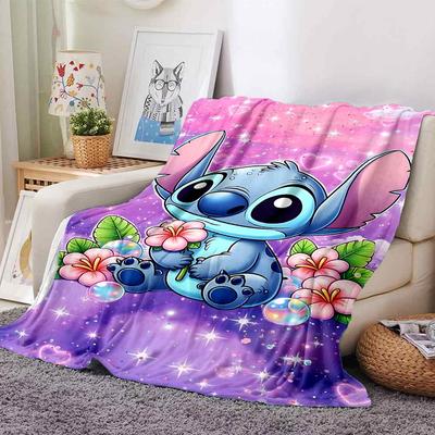 1pc Stitch, Flowers Blanket Lightweight Flannel Throw for Sofa Bed Travel Camping Livingroom Office Couch Chair