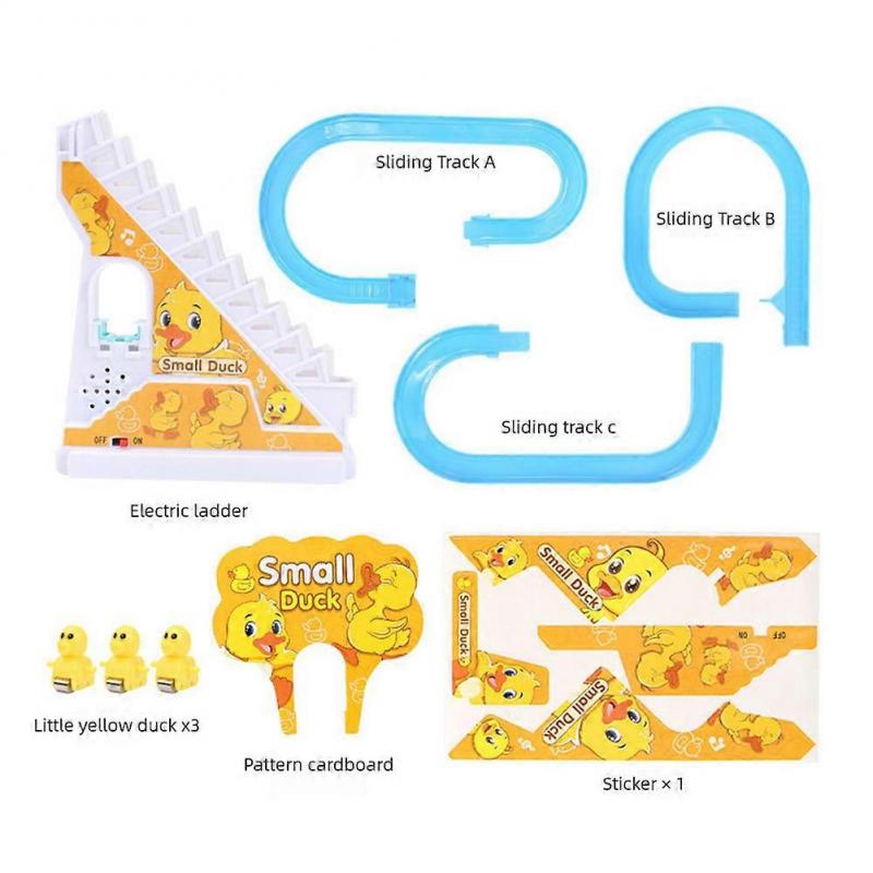 Cute Duck Chasing Playset for Kids, Fun Roller Coaster Track Toys with Climbing Stairs, Slides, and Music