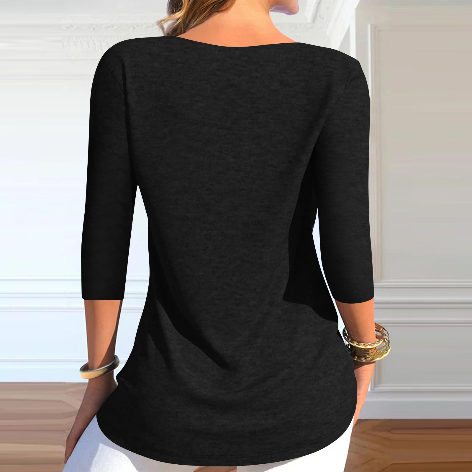 Женские топы с рукавами 3/4 Летние тонкие повседневные топы с кружевной отделкой Футболка — фото 4