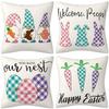 New Cartoon Easter Pillow Case Radish Rabbit Easter Egg Dwarf Plaid Print Home Furnishing