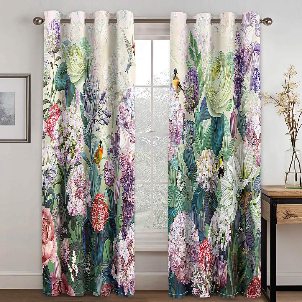 2pcs Beautiful Flower Butterfly Printed Curtains Grommet Top Hook Curtain For Restaurants  Living Room Bedroom Offices Room