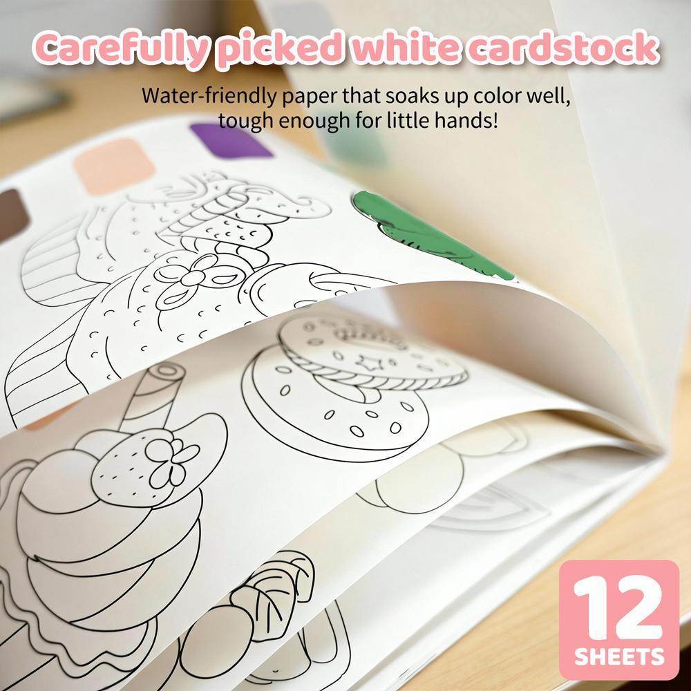 12pages Children's Watercolor Coloring Book Drawing Toys With Built-in Watercolor Pen For Birthday Christmas Boys Girls Gifts