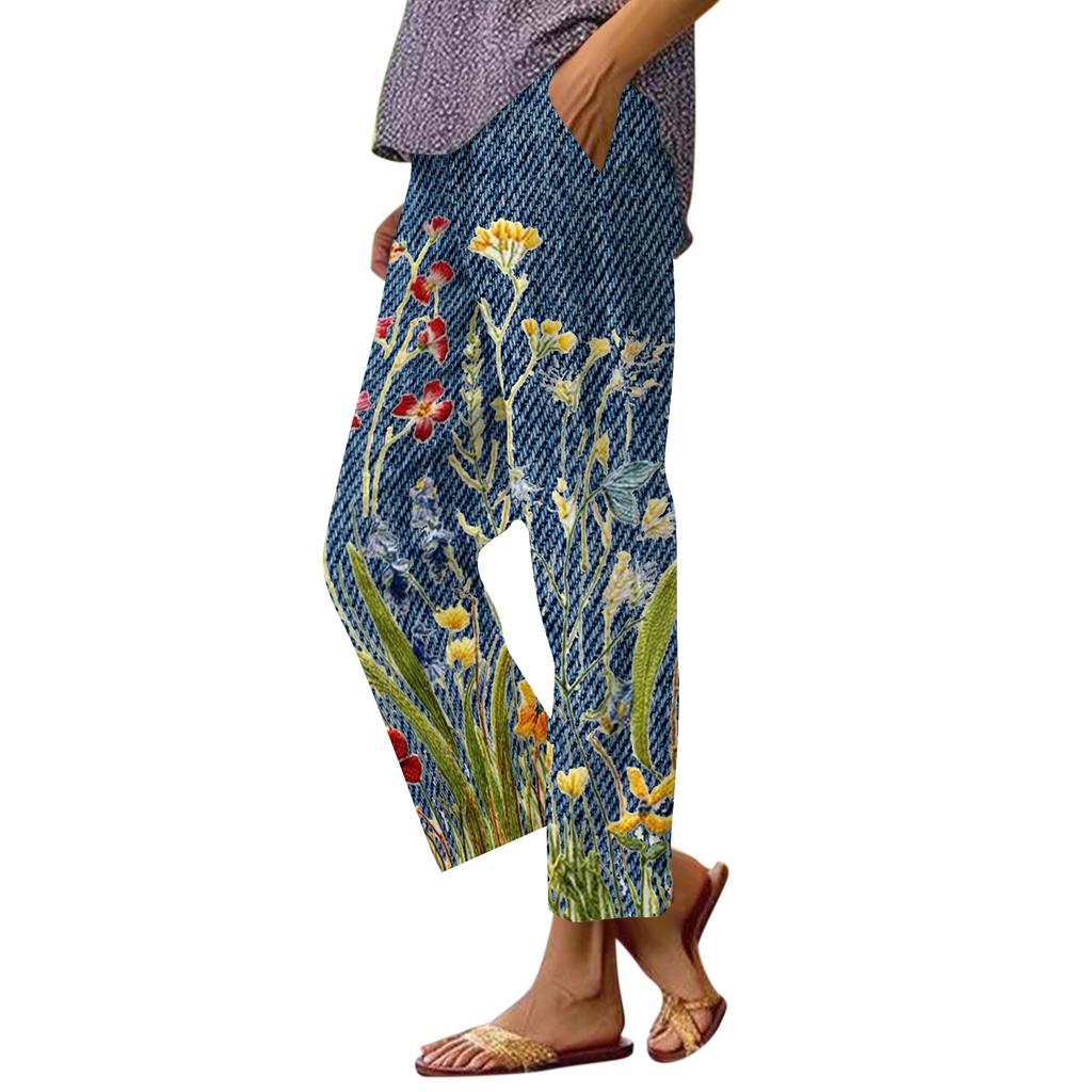 Women’s Casual Printed Drawstring Pants with Pockets Elastic Waist Relaxed Fit Comfortable Lightweight Trousers for Everyday Wear