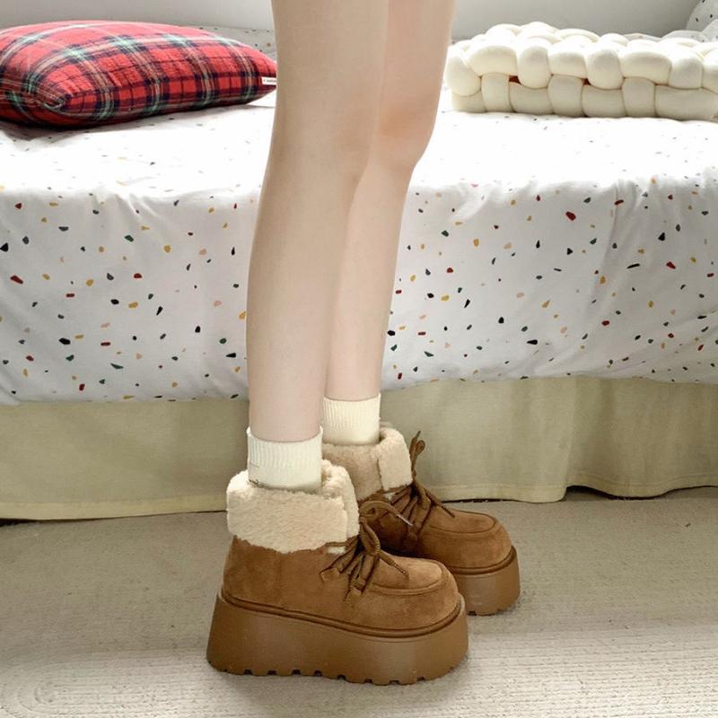 Winter Klobige Plateau Damen Pelz Schneestiefel Warm halten Dicke Sohle Warme Baumwolle Kurze Stiefeletten Schuhe Mujer