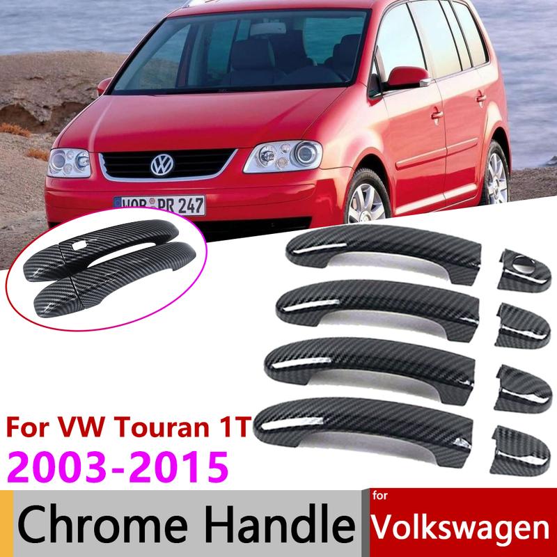 For Volkswagen VW Touran 1T MK1 2003~2015 Gloss Black Carbon Fiber Chrome Door Handle Cover Trim Car Styling Exterior Accessorie