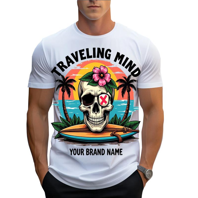 Fashionable Summer Men's Short Sleeved T-shirt with 3D Digital Printing Skull Round Neck Top for Men Shirt