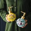 American Painted Flower Ceramic Lotion Bottle Gold Press Soap Dispenser Household Shampoo Water Bottling Bathroom Accessories