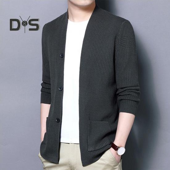 

Мужской вязаный кардиган, стильный, универсальный, свободный, повседневный, однобортный, однотонный кардиган, мужские аксессуары M зелёный