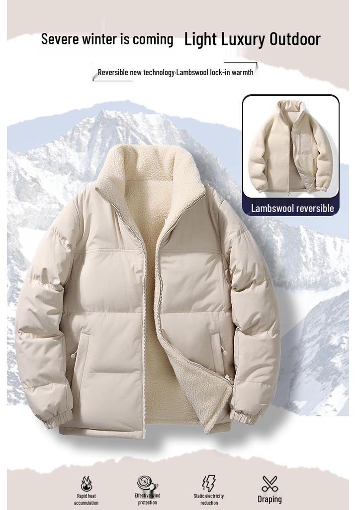 Men's Winter Lambswool Cotton Jacket - Double-sided, Thick, Trendy Down Coat with Velvet Lining, Couple Style