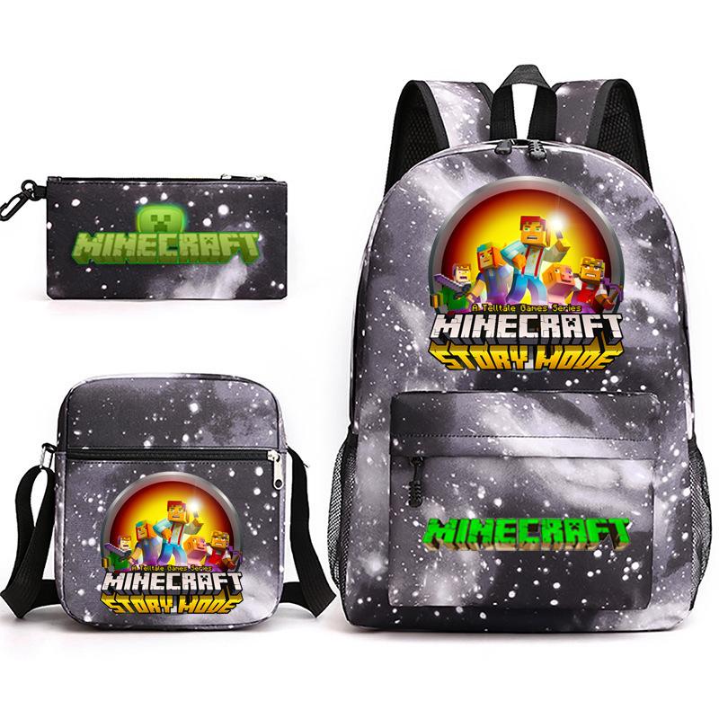 Large Capacity Schoolbag with Shoulder Strap; Student Three-piece Pencil Case Set