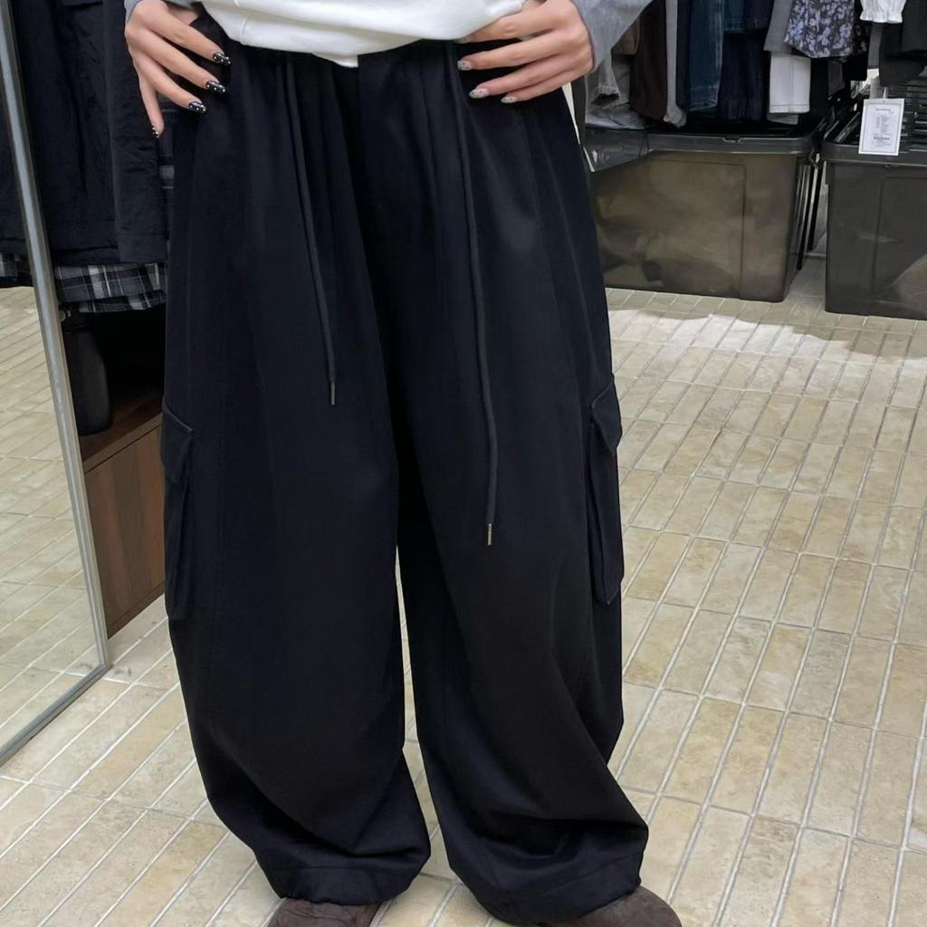 Becabeau Women's Winter Korean-Style Loose Plus Size Fleece-Lined Wide-Leg Cargo Pants