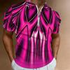 Women Short Sleeve Polo Shirt Black Red White Gold Chain Lock Key Print Half Zip Lapel Top
