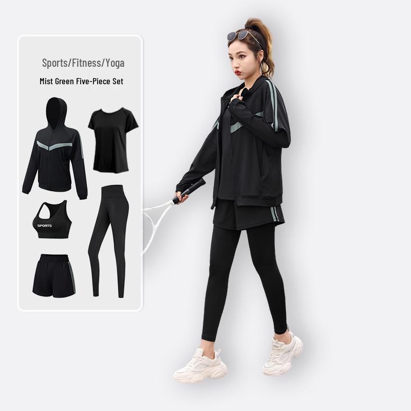 Plus Size Yoga Fitness Suit: Tummy Control Slimming, Loose-Fit, Five-Piece Set for Running and Gym, fits up to 200 lbs.