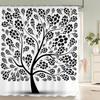 Black And White Printing Leaves Plant Shower Curtain, Simple Art Tree Texture Fabric Waterproof Bathroom Curthroom Decor Curtain