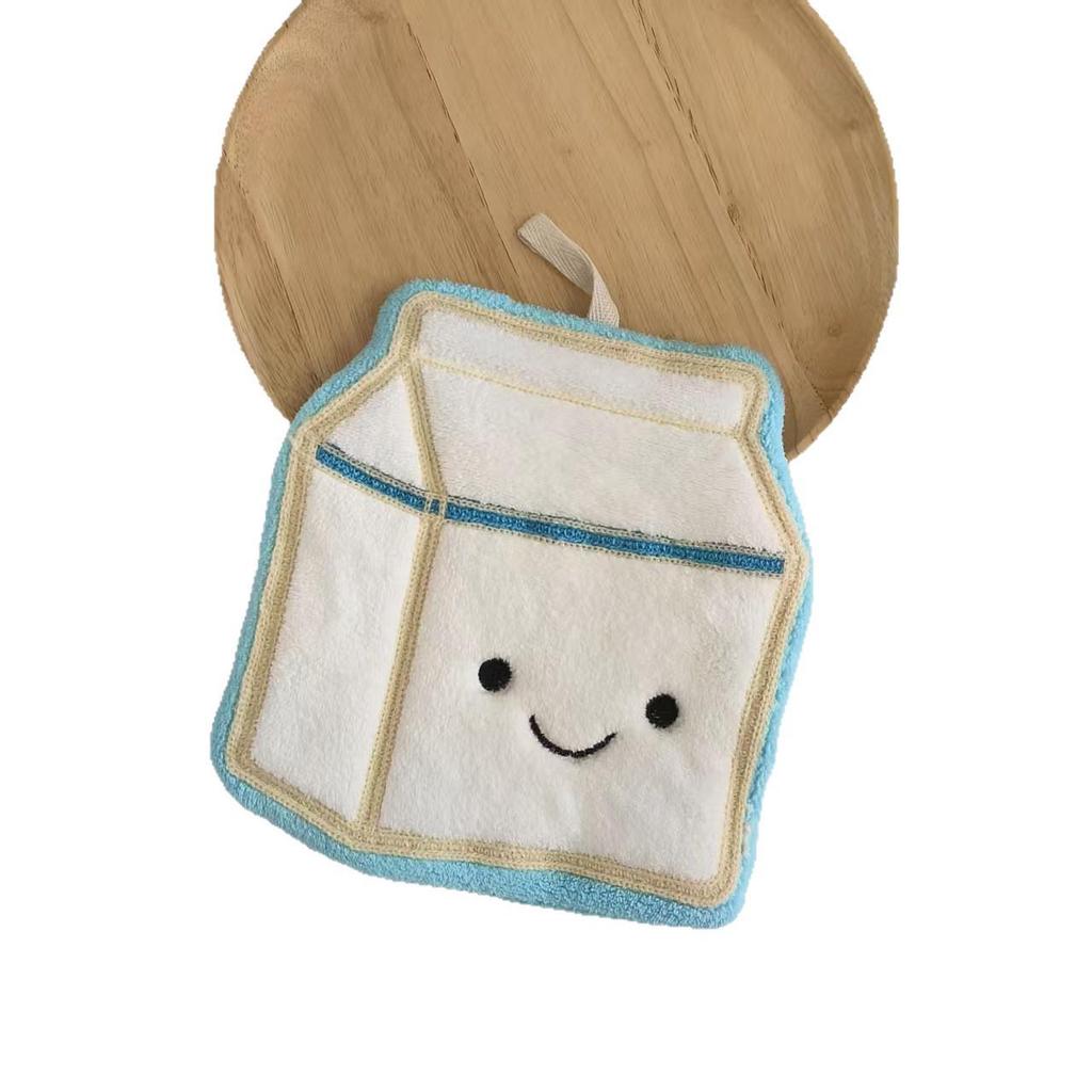 Cartoon Milk Biscuit Hand Towel - Thick, Absorbent, Coral Velvet Hanging Design