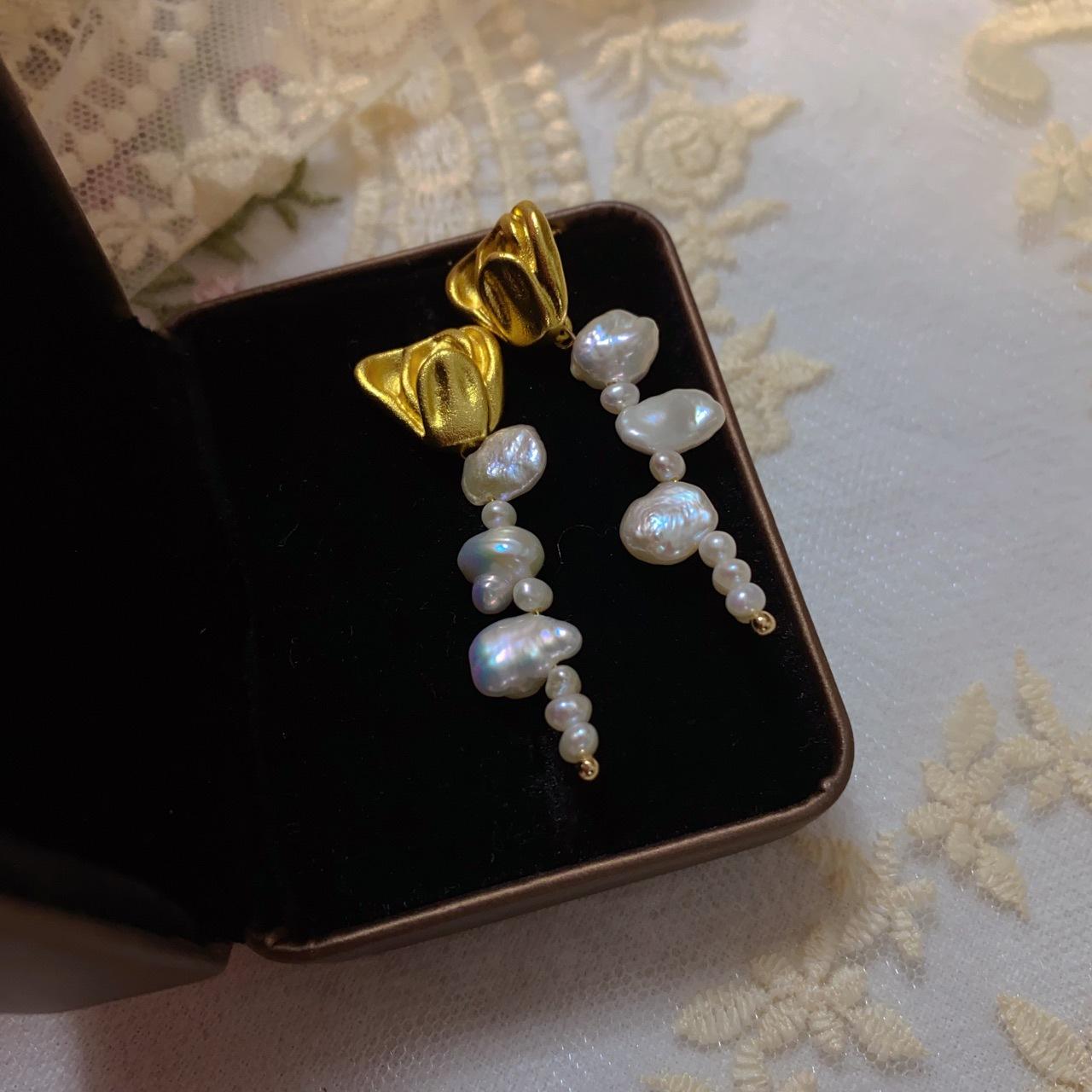 Original natural freshwater keshi petal pearl personalized special-shaped pearl earrings s925 silver needles, high quality Silver needle