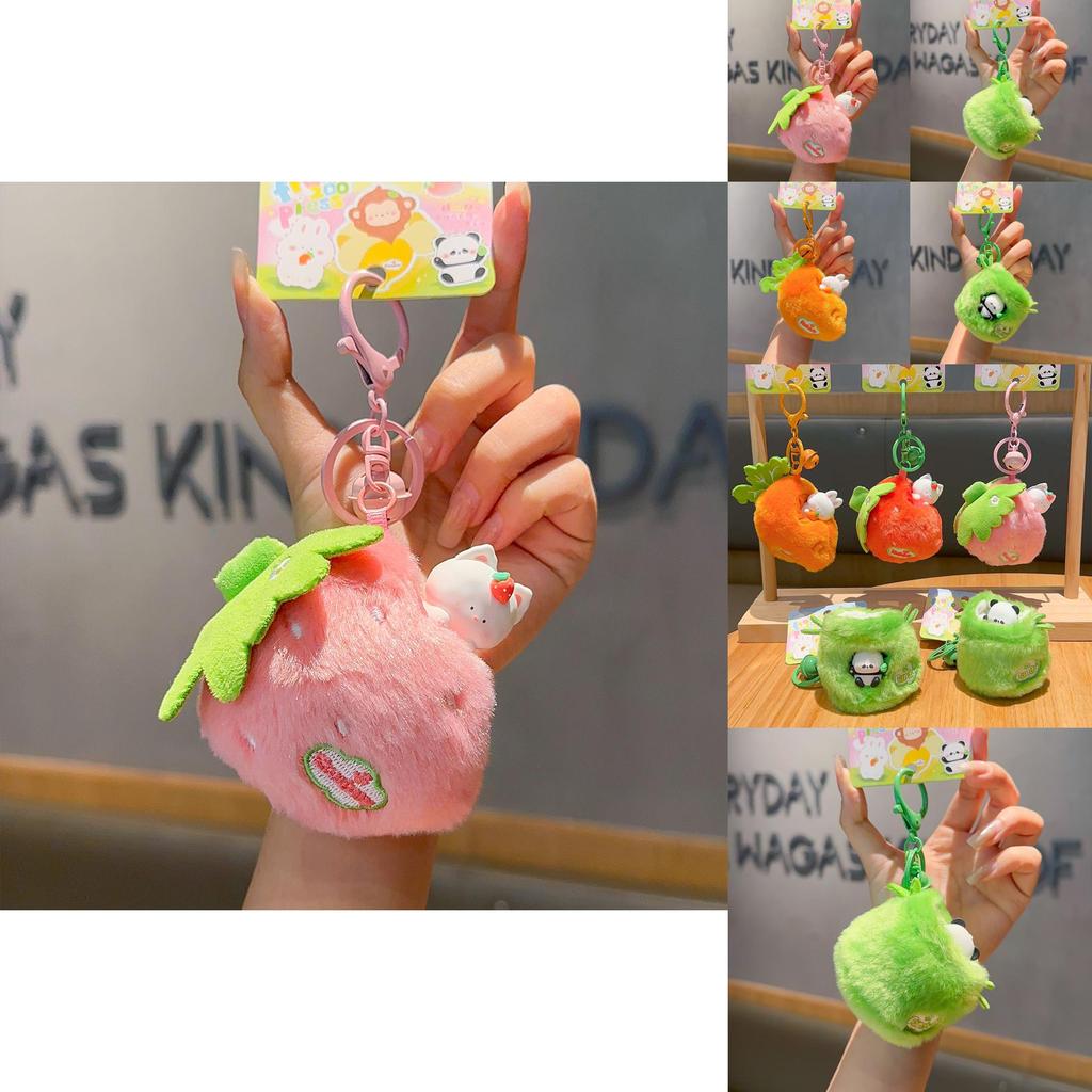 Creative Carrot Strawberry Bamboo Cat Plush Doll Pendant Keychain For Kids And Collectors