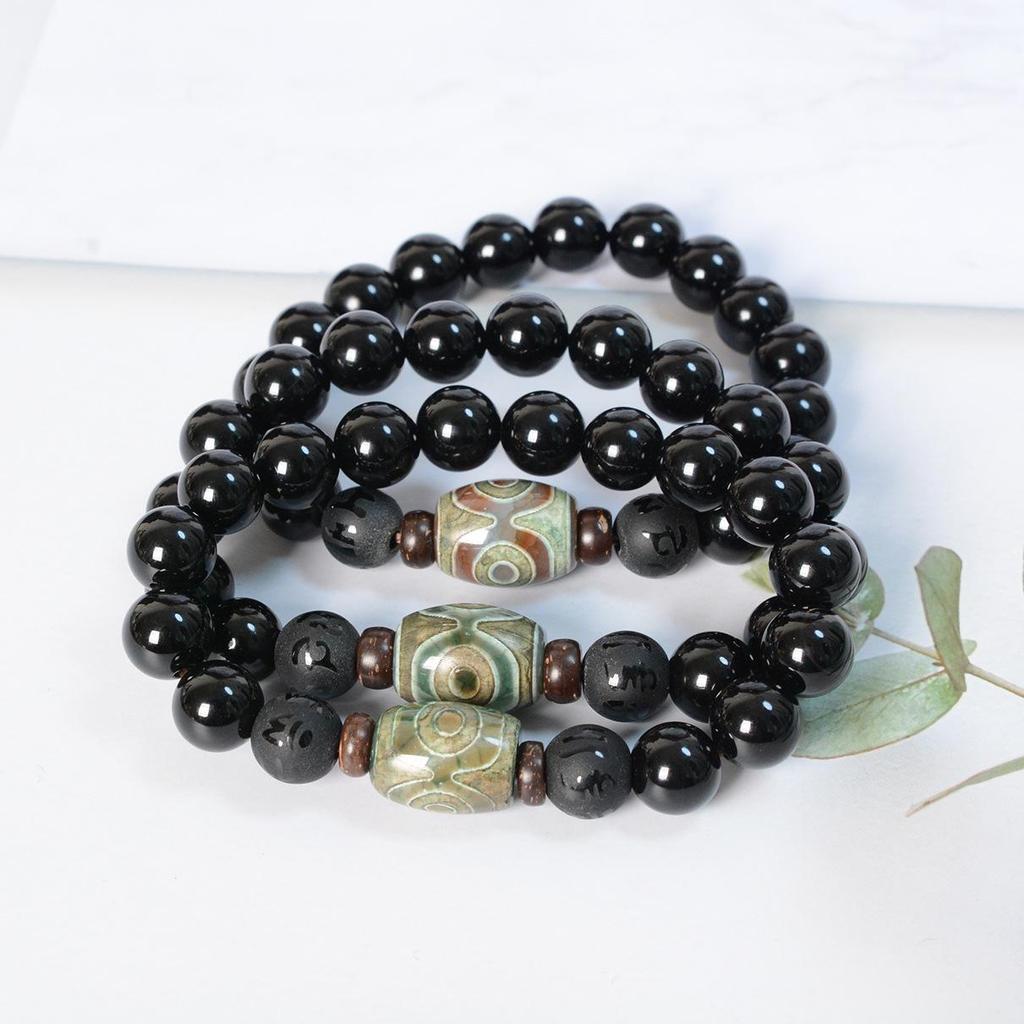 Tibetan Three-Eyed Dzi Agate & Coconut Shell Mantra Bracelet