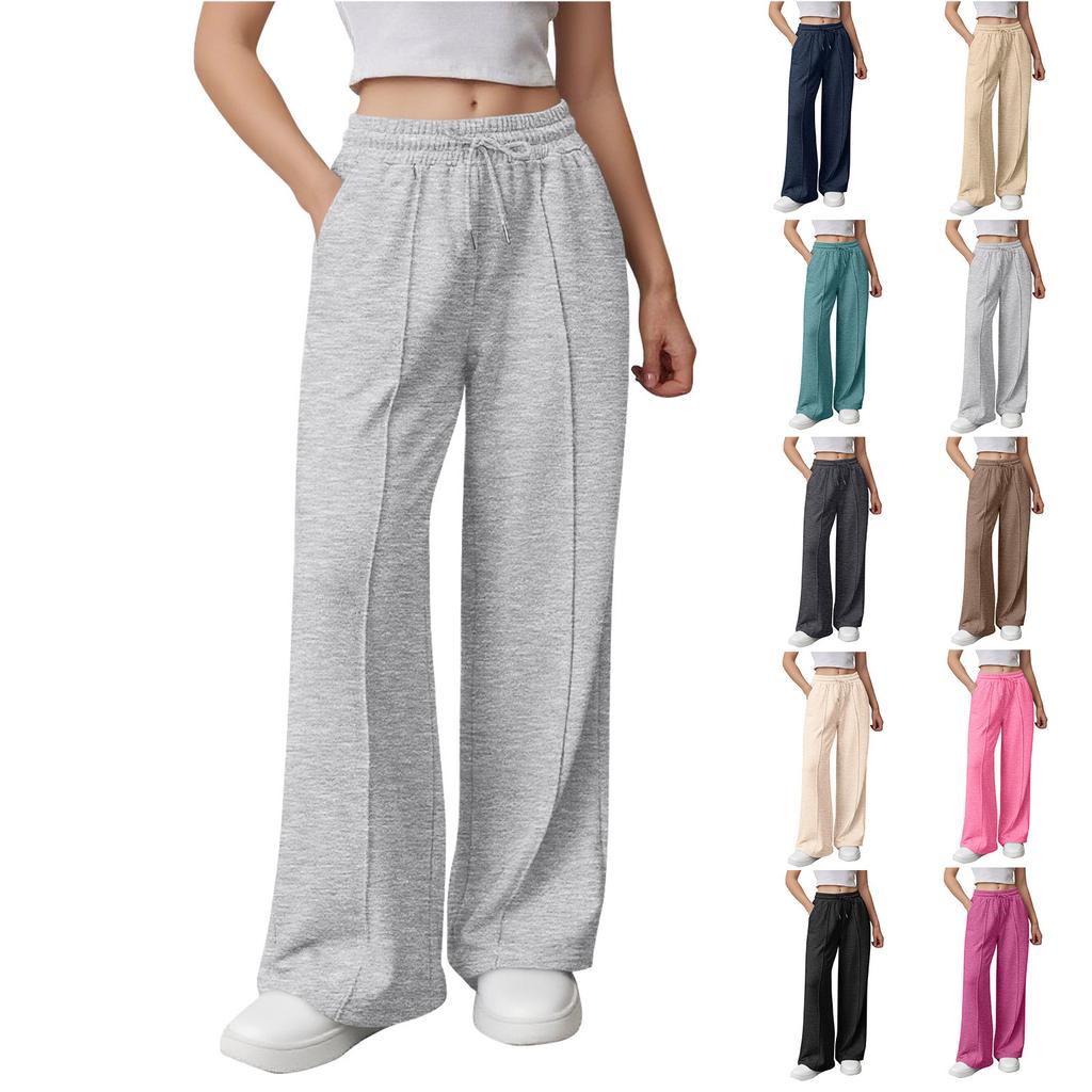 Women's Wide Leg Sports Pants High Waist Loose Drawstring Sports Jogging Pants