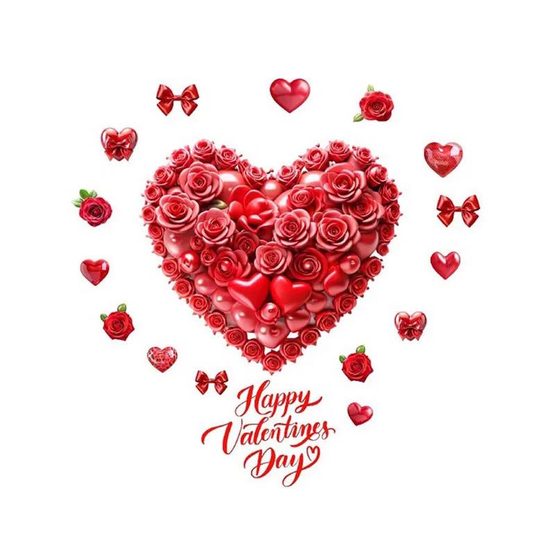 Romantic Red Rose Heart-Shaped Window Stickers for Valentine's Day, Home Decorations