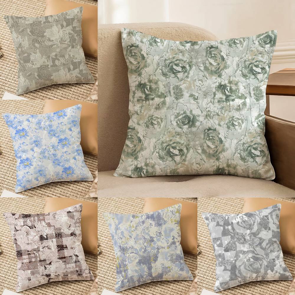 Retro Ink Prints Beautiful Pillow Case Comfort Sofa Bed Silky Elegant Invisible Zipper Decorative Cushion Cover