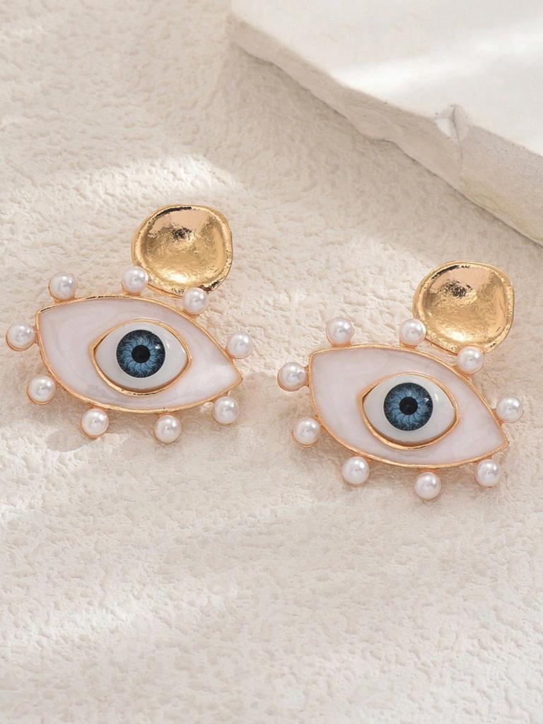 1 Pair Vintage Pearl Enamel Glazed Stud Earrings, Retro Niche Earrings